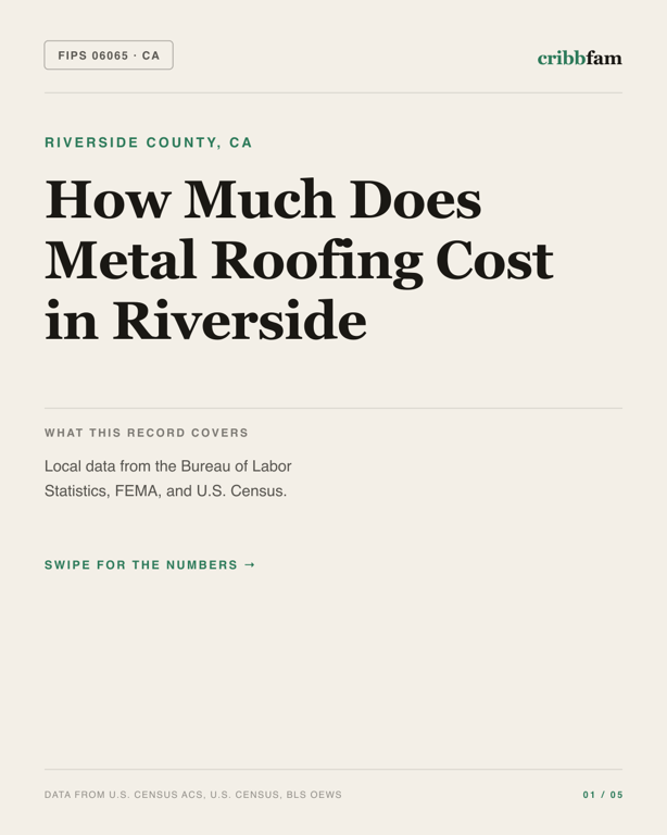 Metal Roofing in Riverside County, CA — regional cost snapshot