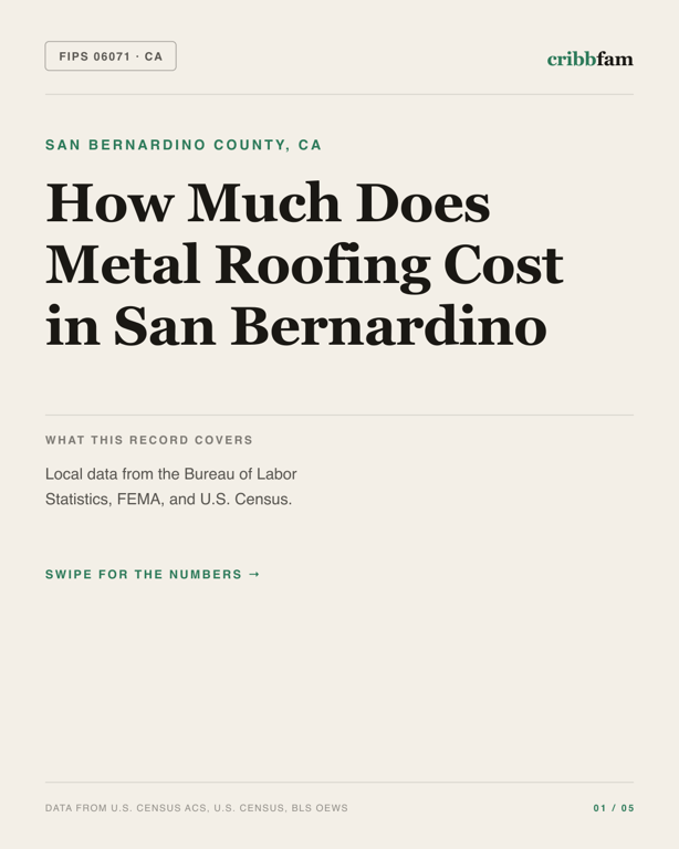 Metal Roofing in San Bernardino County, CA — regional cost snapshot