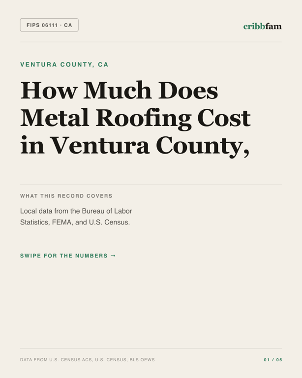 Metal Roofing in Ventura County, CA — regional cost snapshot