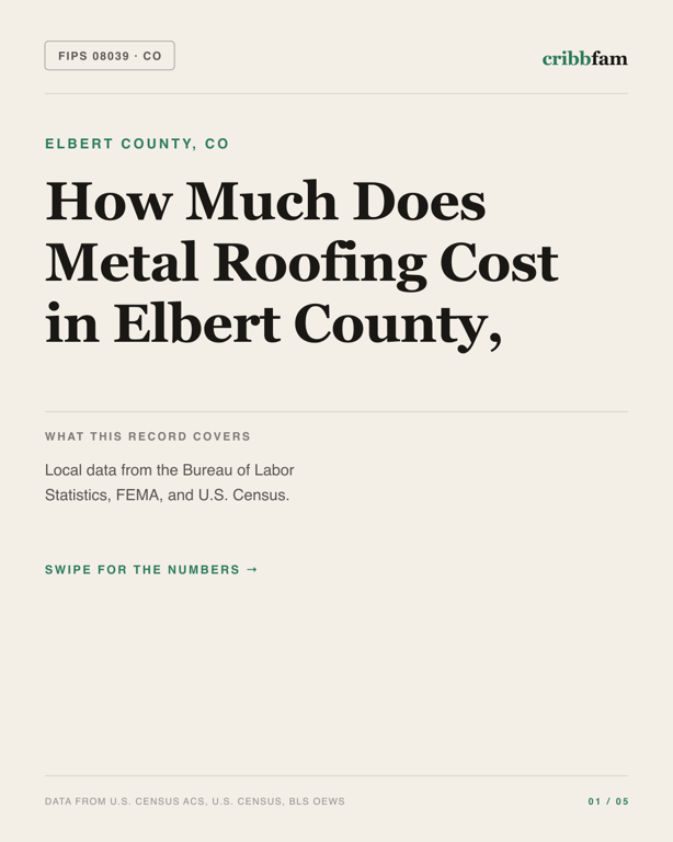 Metal Roofing in Elbert County, CO — regional cost snapshot
