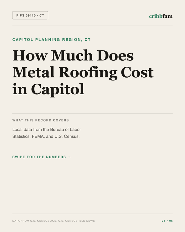 Metal Roofing in Capitol Planning Region, CT — regional cost snapshot