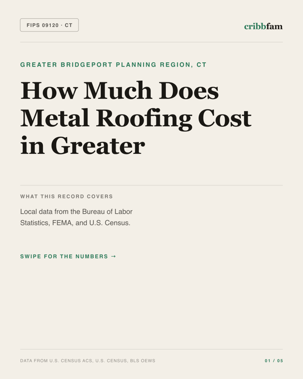 Metal Roofing in Greater Bridgeport Planning Region, CT — regional cost snapshot