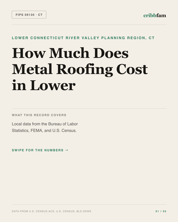 Metal Roofing in Lower Connecticut River Valley Planning Region, CT — regional cost snapshot