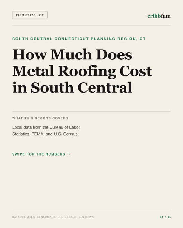 Metal Roofing in South Central Connecticut Planning Region, CT — regional cost snapshot