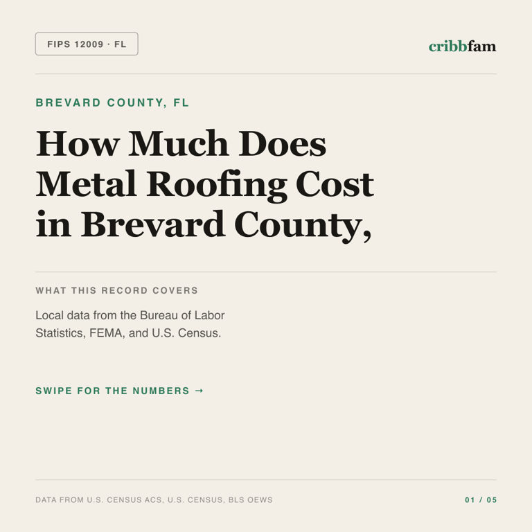 Metal Roofing cost snapshot for Brevard County, FL