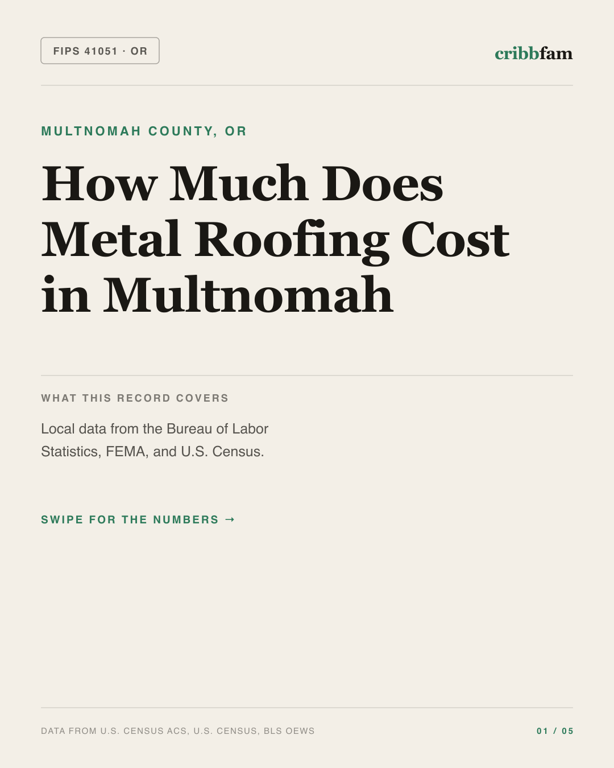 Metal Roofing in Multnomah County, OR — regional cost snapshot