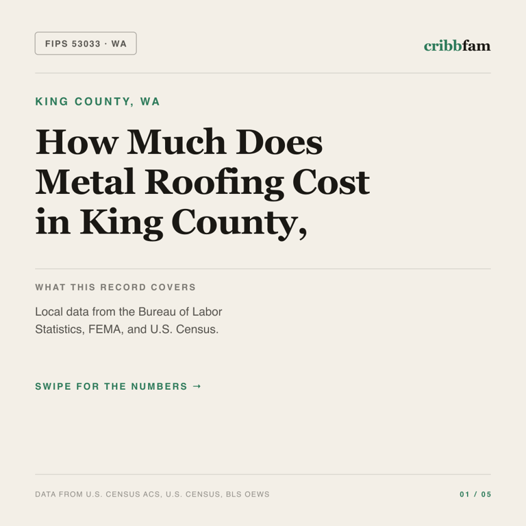 Metal Roofing cost snapshot for King County, WA