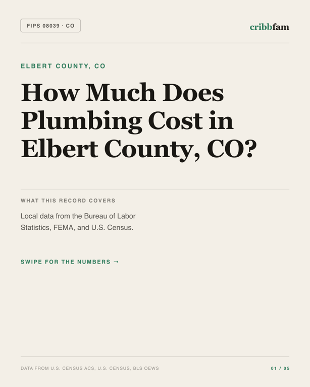 Plumbing in Elbert County, CO — regional cost snapshot