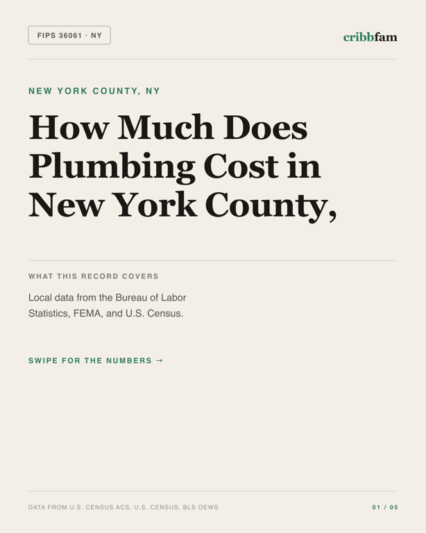 Plumbing in New York County, NY — regional cost snapshot