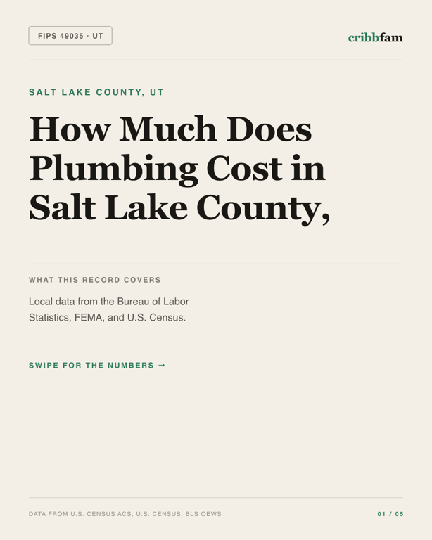 Plumbing in Salt Lake County, UT — regional cost snapshot