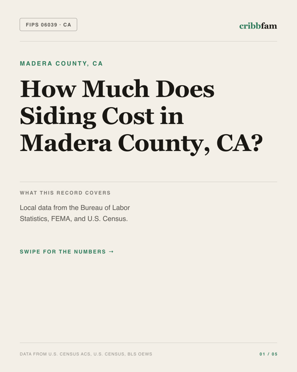 Siding in Madera County, CA — regional cost snapshot