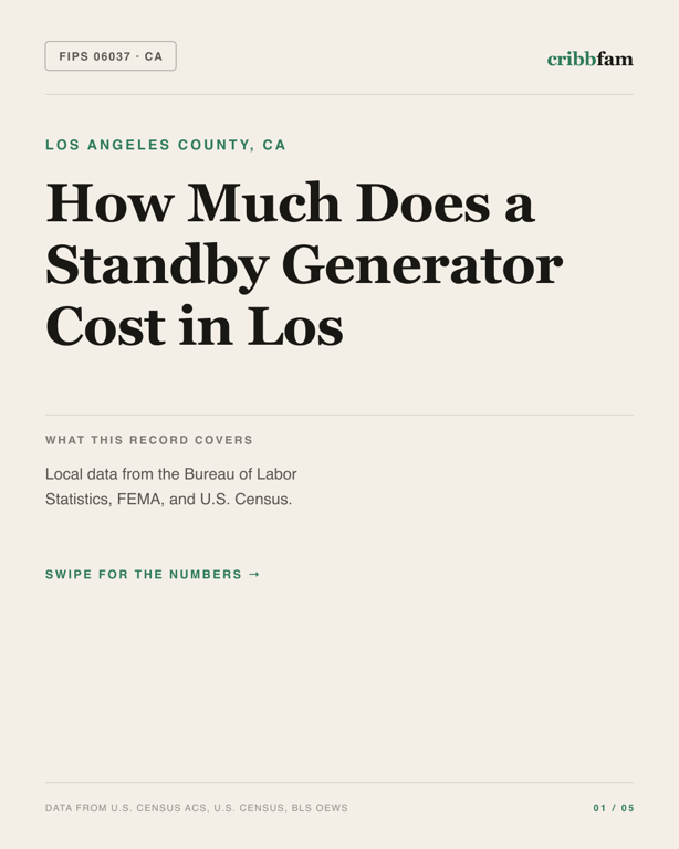 Standby Generators in Los Angeles County, CA — regional cost snapshot