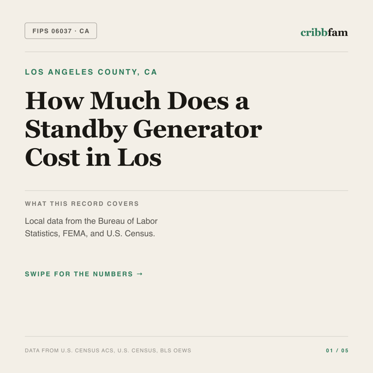 Standby Generators cost snapshot for Los Angeles County, CA