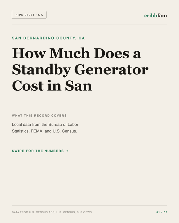 Standby Generators in San Bernardino County, CA — regional cost snapshot