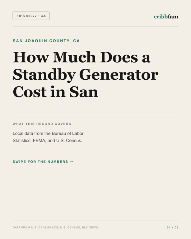 Standby Generators in San Joaquin County, CA — regional cost snapshot