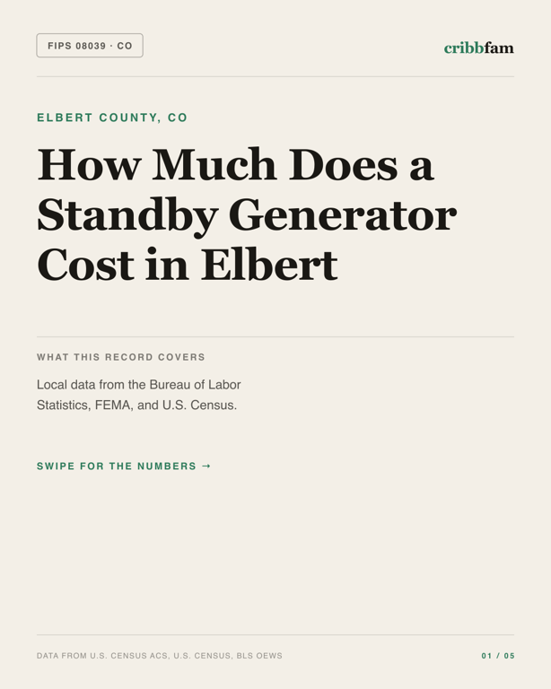 Standby Generators in Elbert County, CO — regional cost snapshot