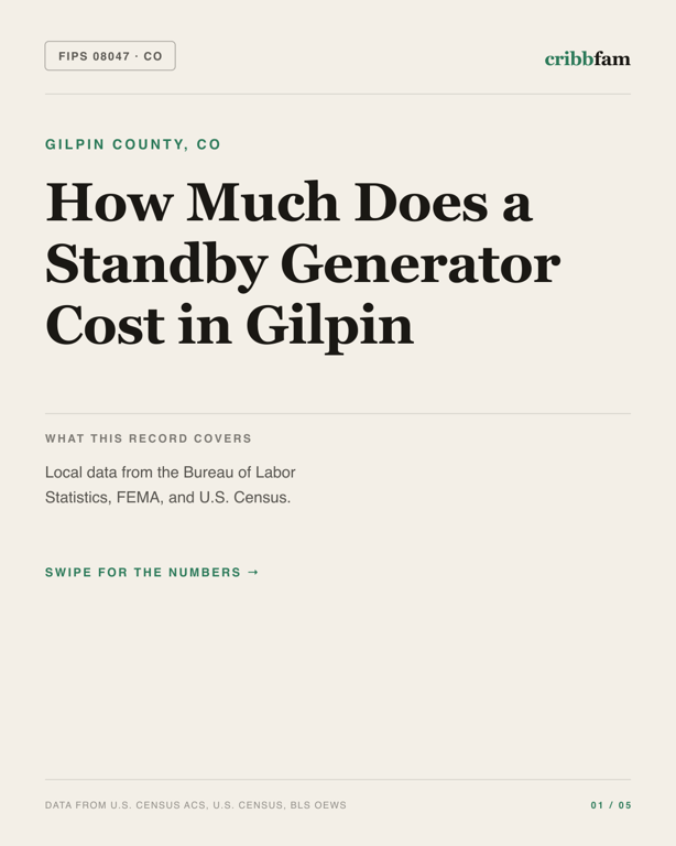 Standby Generators in Gilpin County, CO — regional cost snapshot