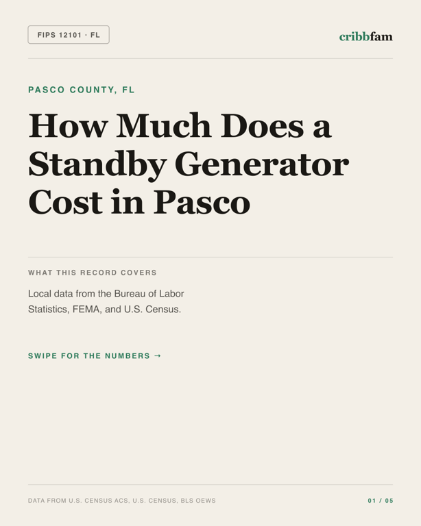 Standby Generators in Pasco County, FL — regional cost snapshot