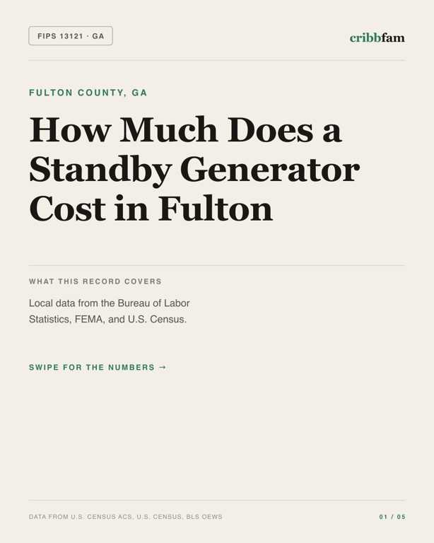 Standby Generators in Fulton County, GA — regional cost snapshot