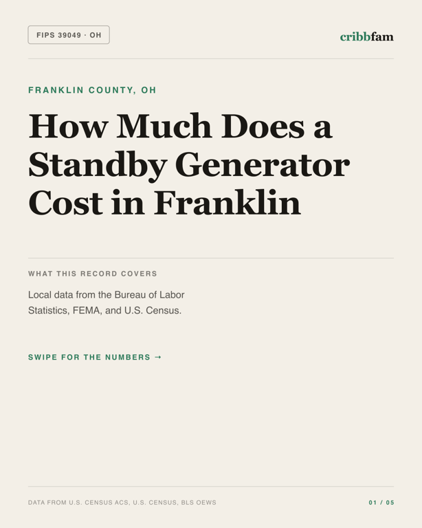 Standby Generators in Franklin County, OH — regional cost snapshot