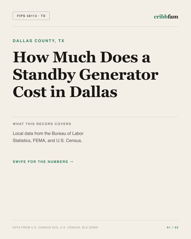 Standby Generators in Dallas County, TX — regional cost snapshot