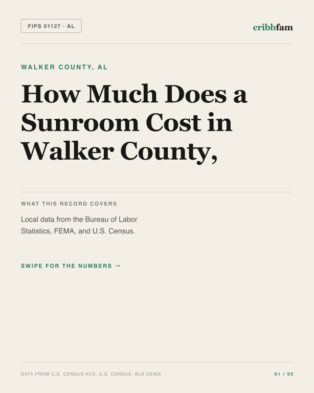 Sunrooms and Enclosures in Walker County, AL — regional cost snapshot