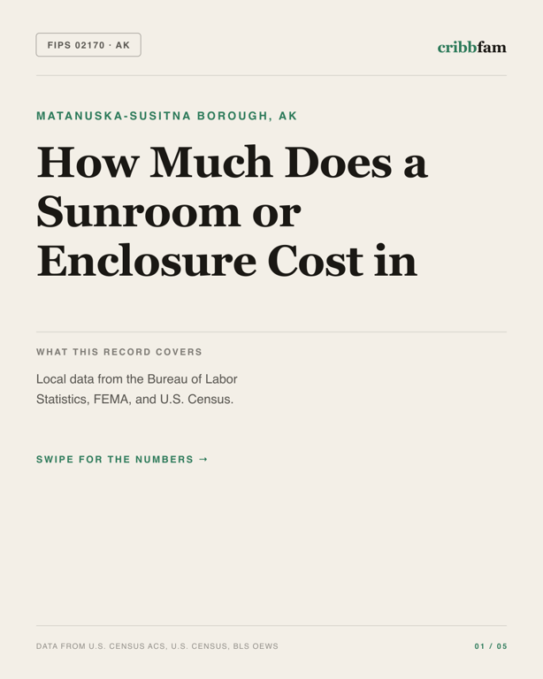 Sunrooms and Enclosures in Matanuska Susitna Borough, AK — regional cost snapshot