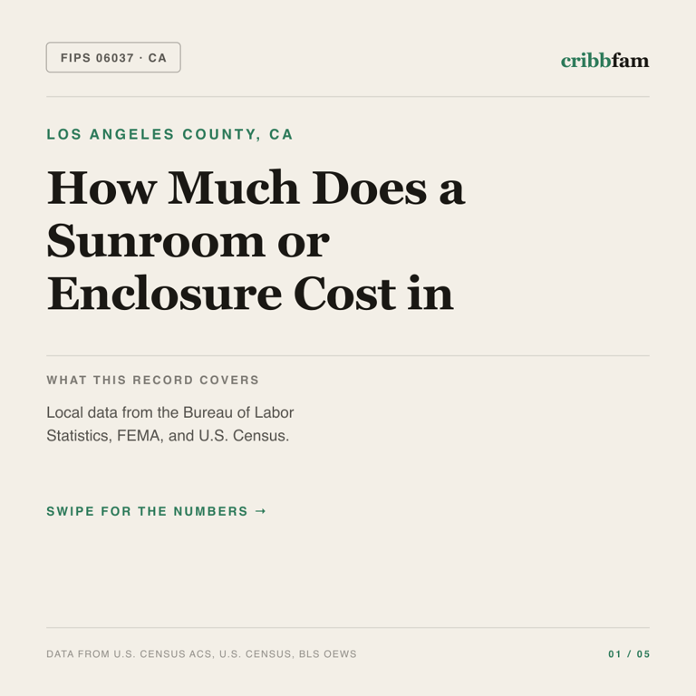 Sunrooms & Enclosures cost snapshot for Los Angeles County, CA