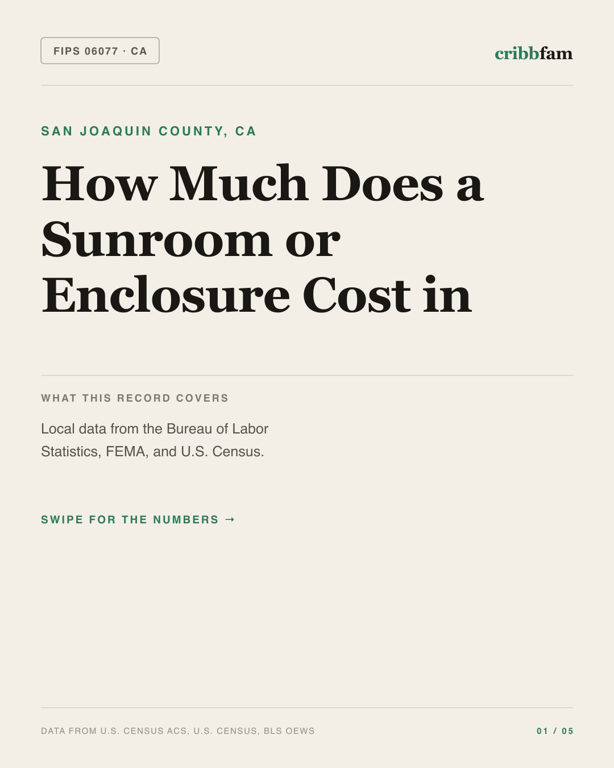Sunrooms and Enclosures in San Joaquin County, CA — regional cost snapshot