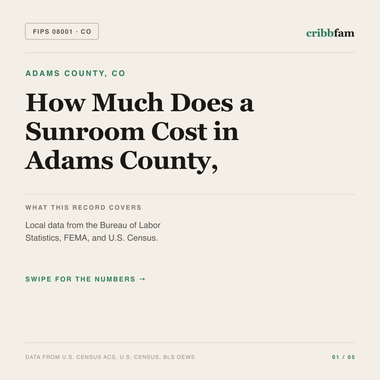 Sunrooms & Enclosures cost snapshot for Adams County, CO