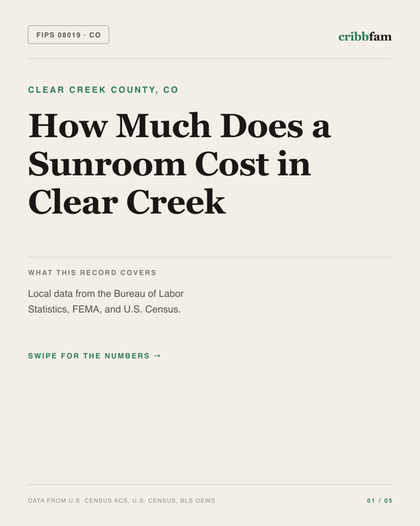 Sunrooms and Enclosures in Clear Creek County, CO — regional cost snapshot