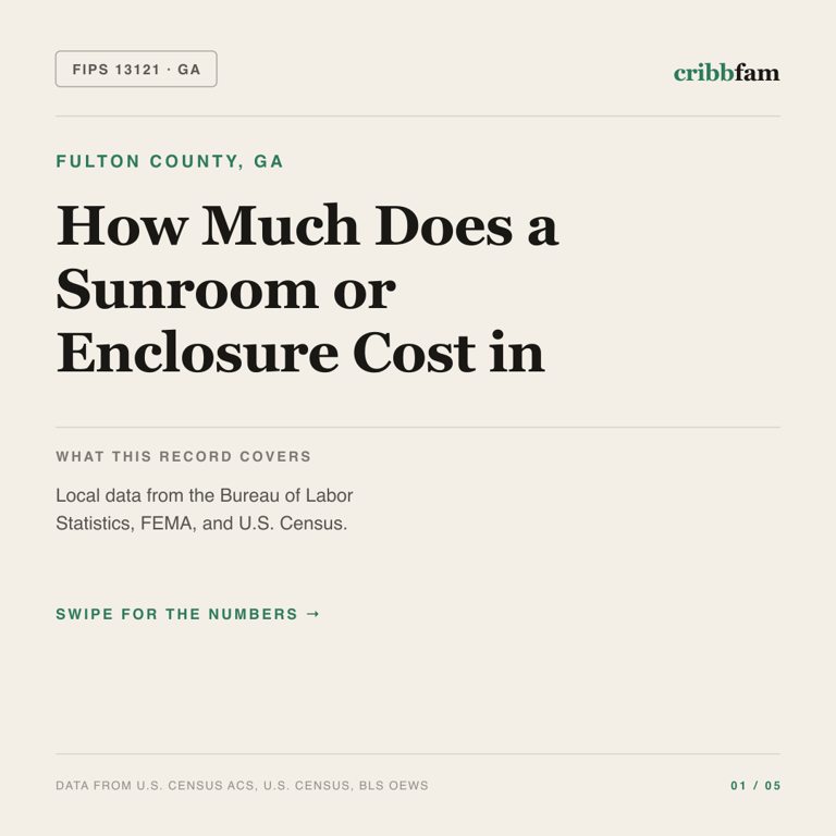 Sunrooms & Enclosures cost snapshot for Fulton County, GA
