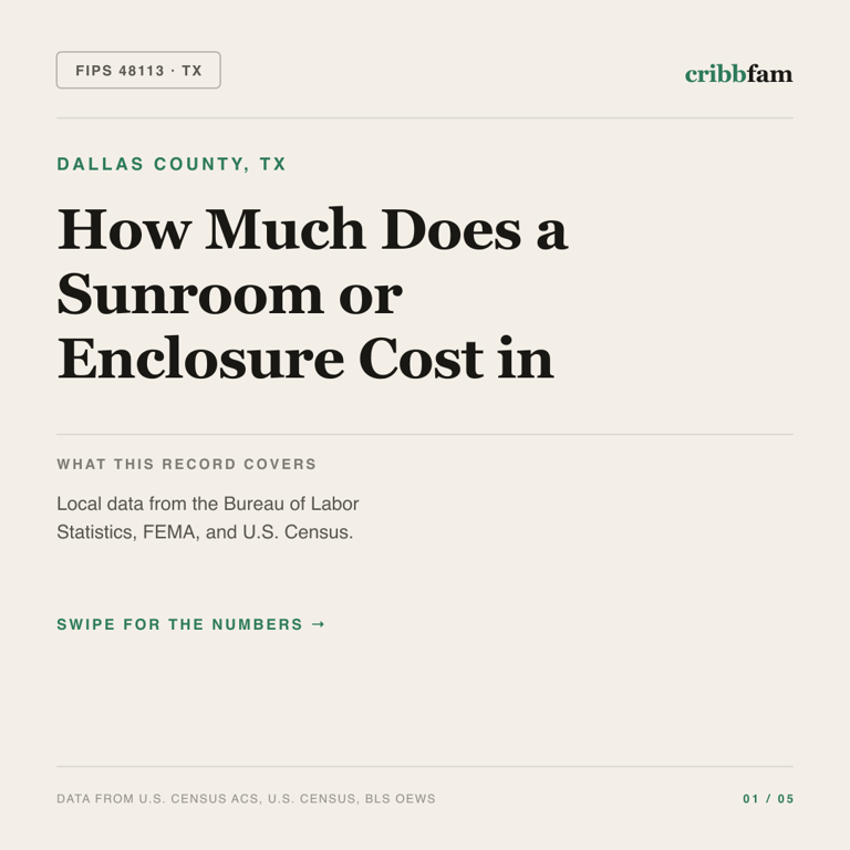 Sunrooms & Enclosures cost snapshot for Dallas County, TX