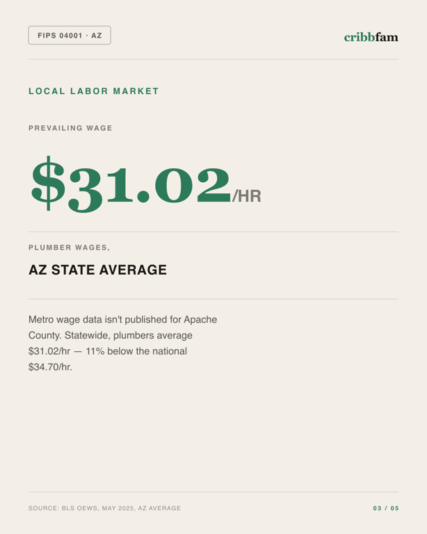 Walk-In Tubs in Apache County, AZ — local labor market data
