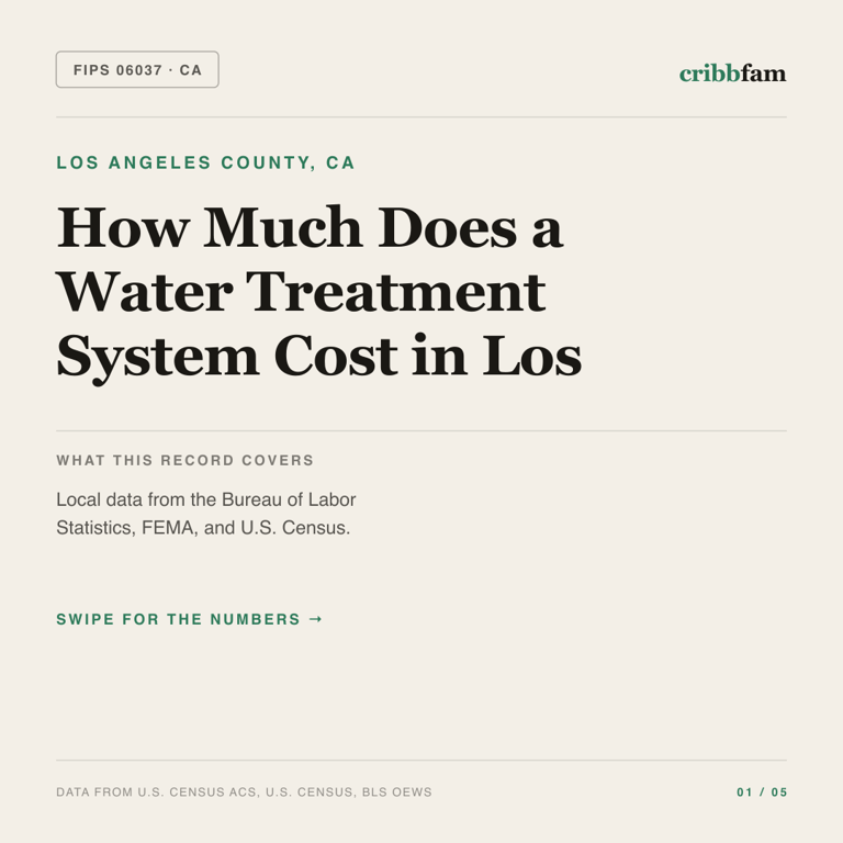 Water Treatment Systems cost snapshot for Los Angeles County, CA