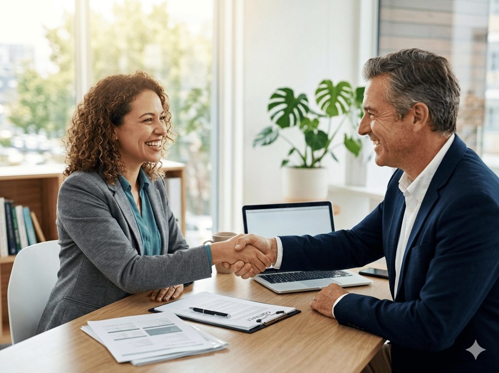 Two people shaking hands after choosing a provider