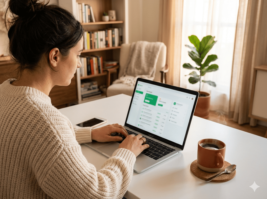 Person typing details on a laptop