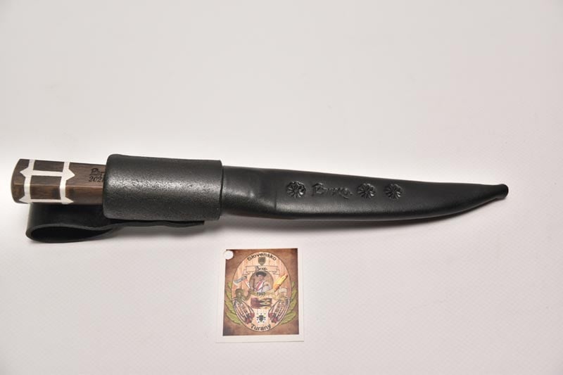 Tradičný nôž veľký, dĺžka čepele: 16cm, farba: čierna + kožené puzdro 4