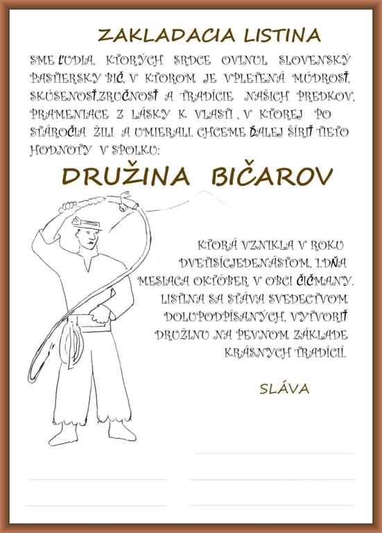 Zakladacia listina školy plieskania bičom
