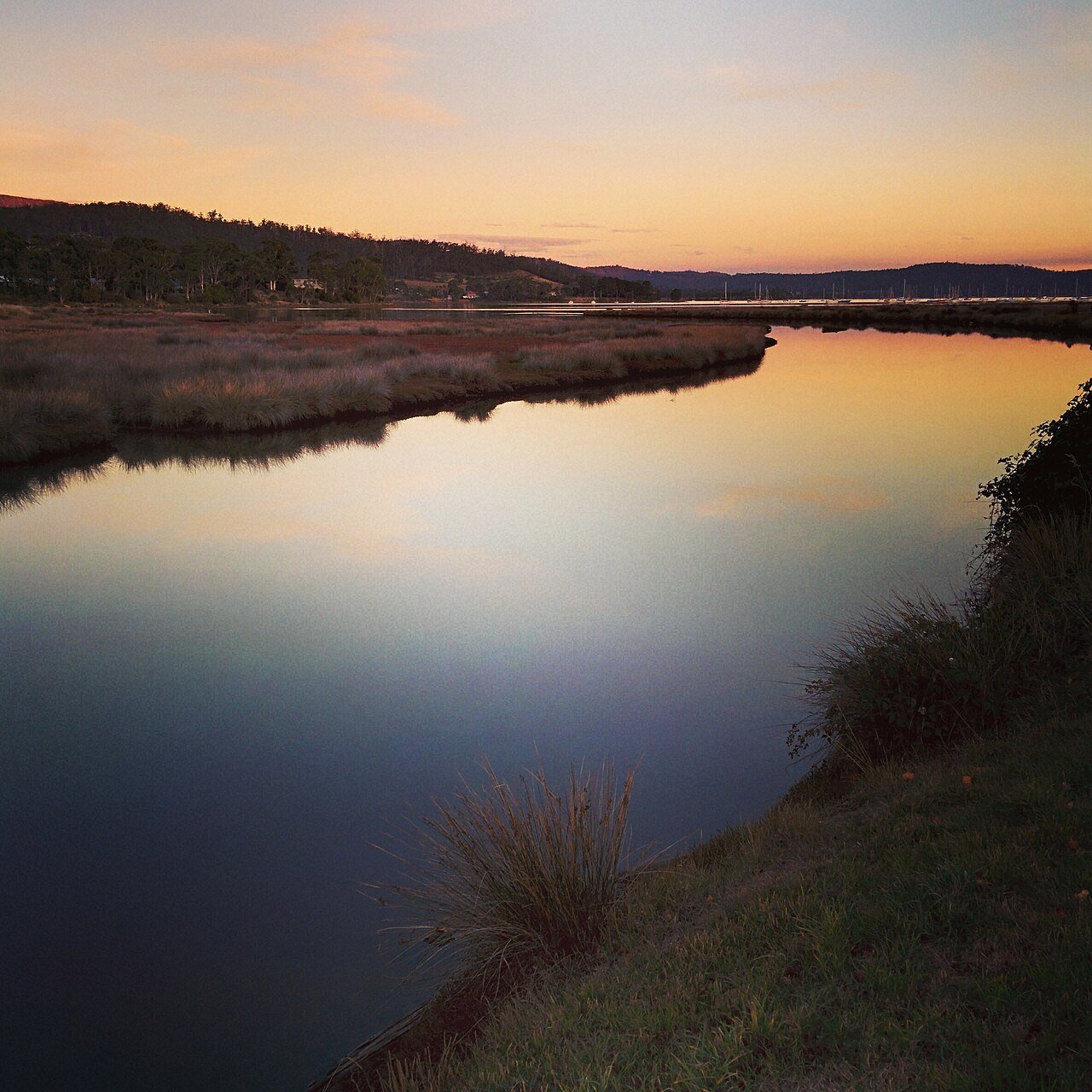 Cygnet harbour and estuary at dusk