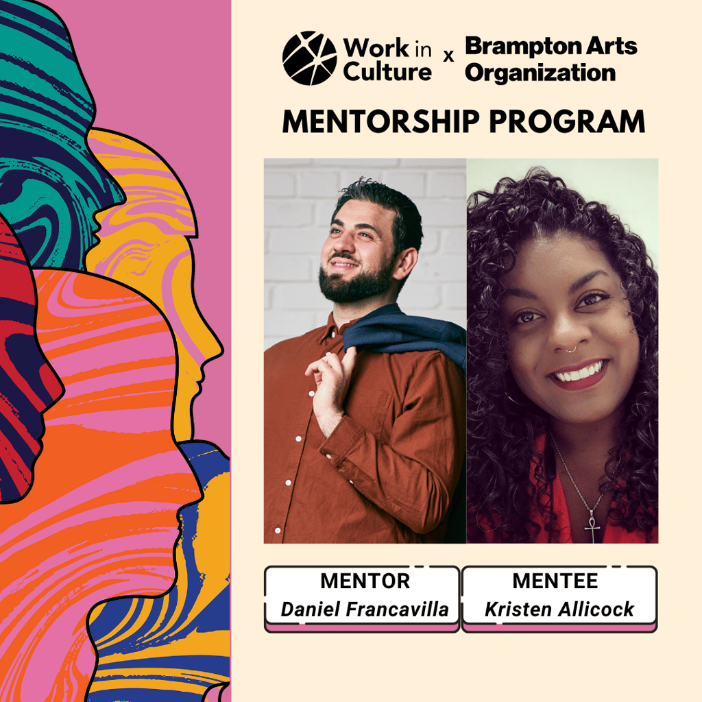 Work in Culture x Brampton Arts Organization Mentorship Program - Mentee Kristen Allicock, Mentor Daniel Francavilla