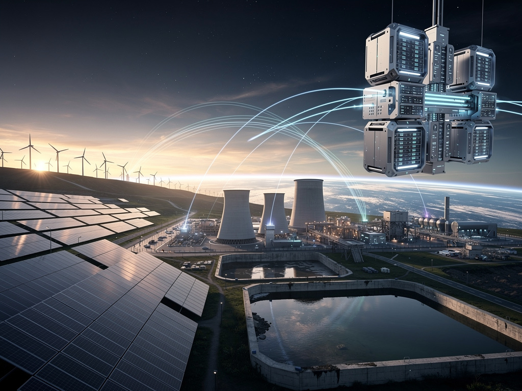 Vizualizace tepelného managementu: radiátory vyzařující odpadní teplo do chladného kosmického prostoru