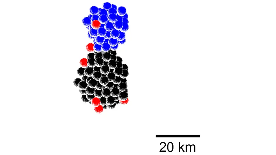 Jackson Barnes created this contact binary in a computer simulation showing how the two-lobed shape could be formed by gravitational collapse.