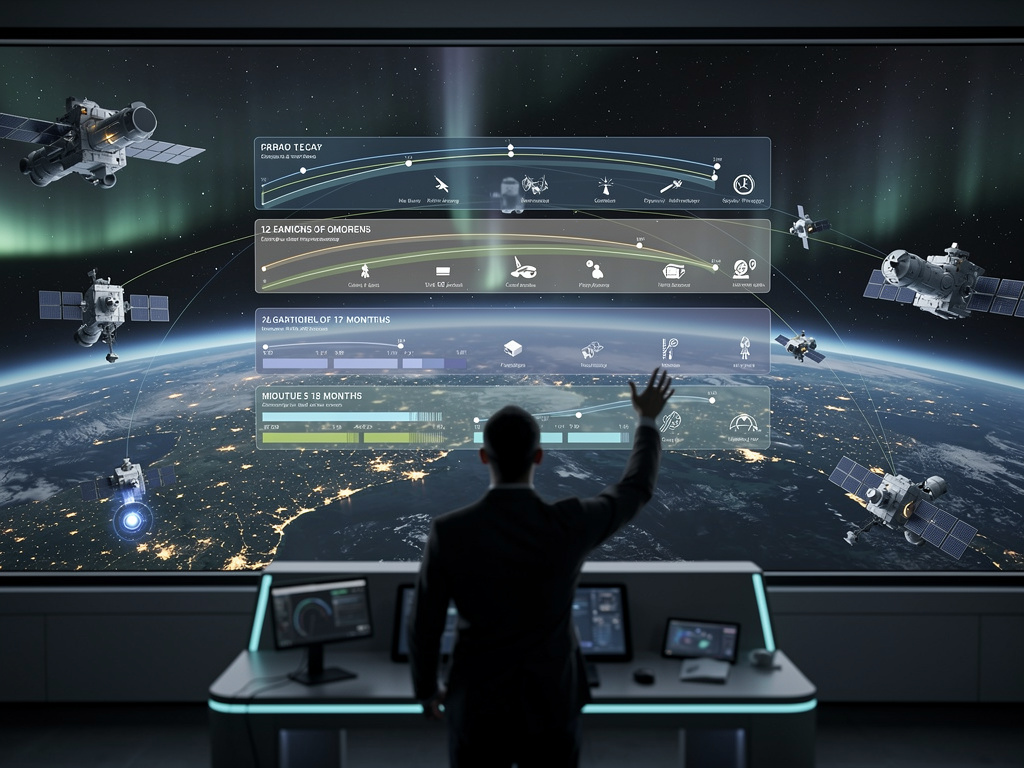 Ilustrace vesmírného boje: střela mířící na družici na oběžné dráze Země