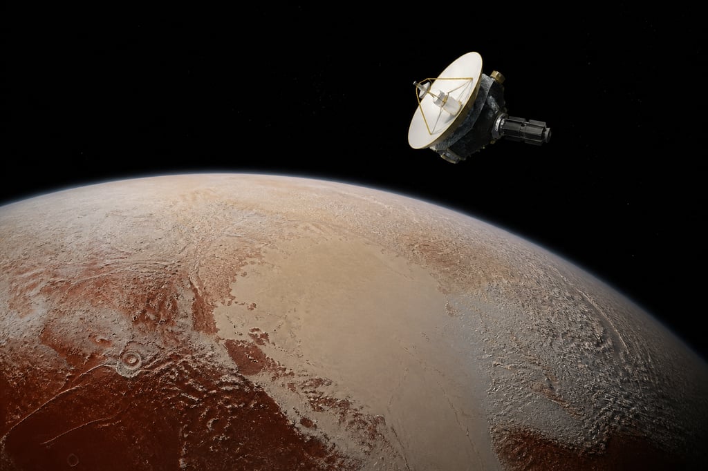 Sonda New Horizons při průletu nad povrchem Pluta