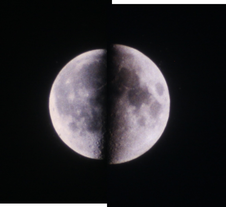 Spojené snímky Měsíce, menší kotouč v apogeu vlevo a větší v perigeu vpravo.