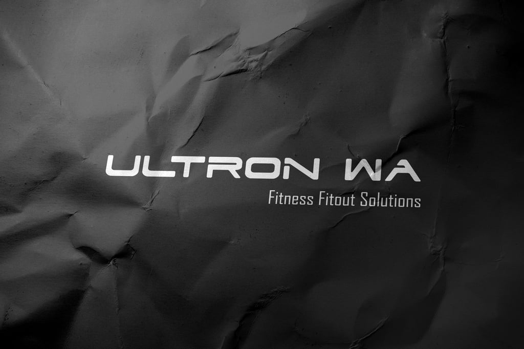A wrinkled dark surface with the words “ULTRON WA” in large, bold letters and “Fitness Fitout Solutions” in smaller text below.