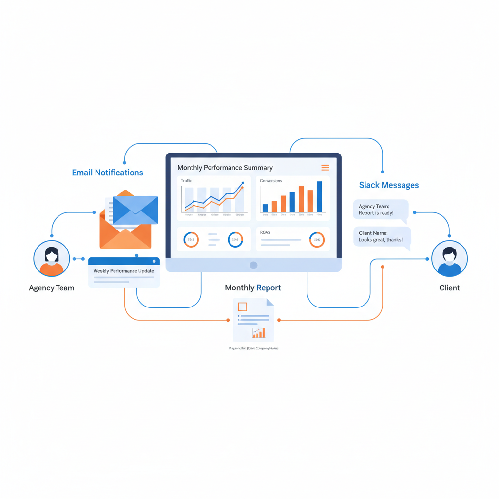 Agency communication and reporting dashboard showing performance metrics