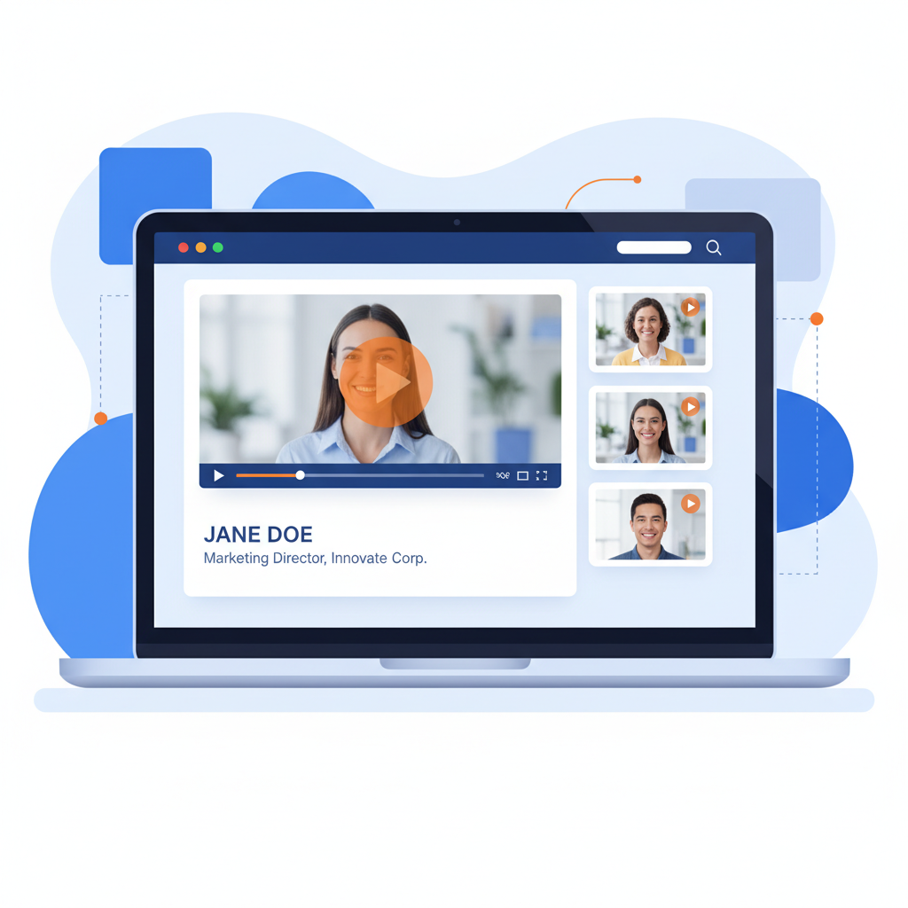 Video testimonial player on a website showing customer story