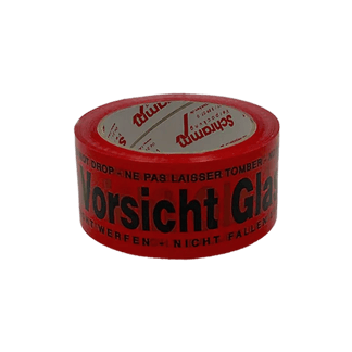 PP-Warnklebeband 'Vorsicht Glas', 50 mm x 66 m, rot, viersprachig (DE/EN/ES/FR)